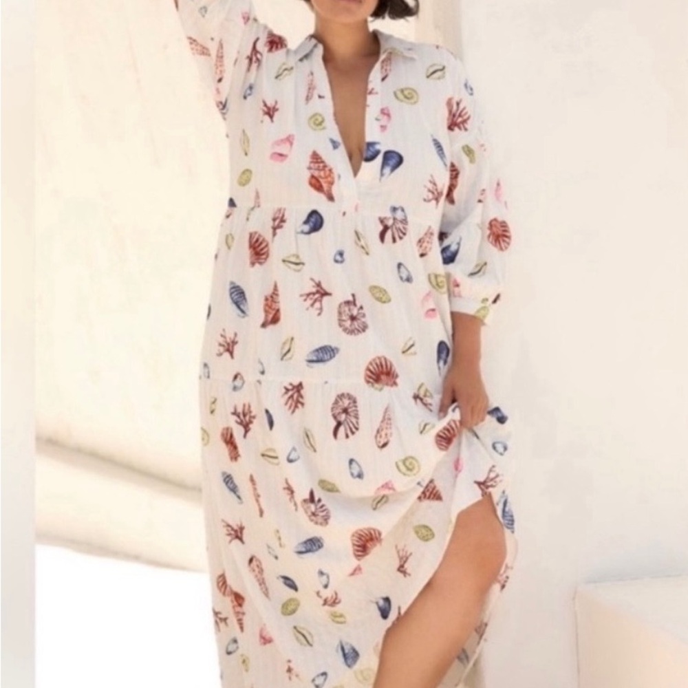 Anthropologie White Cover-Up with Colorful Seashells